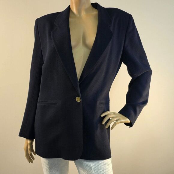 Appleseeds Single Button Blazer Womens Career Jacket Sz 10 Navy Blue Vintage 90s - Picture 3 of 12